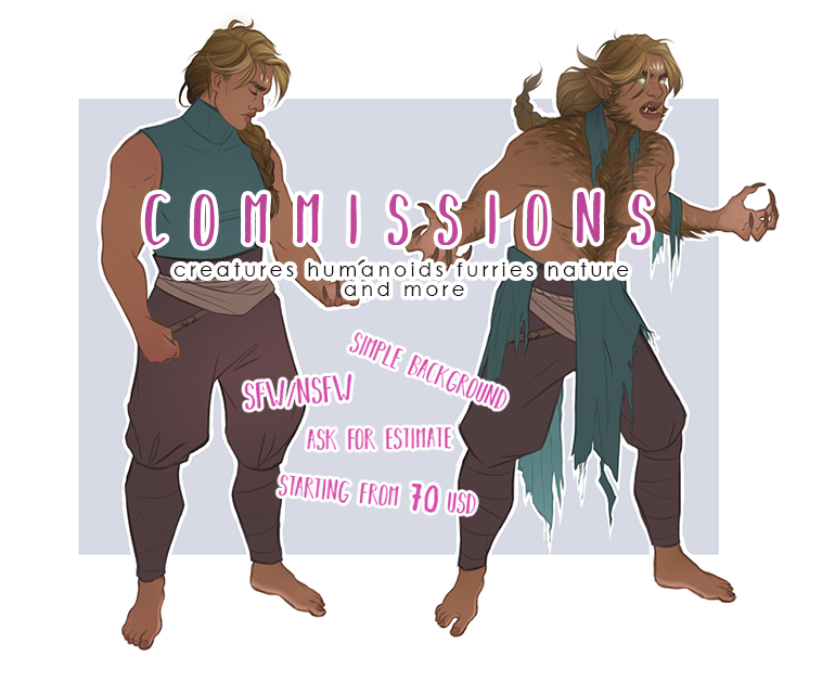 Did you know I'm open for commissions?? ∠( ᐛ 」∠)＿

🔸 Payment via paypal
🔸 Price depends on the piece, ask for estimate!
🔸 Typically starts from 70 USD

🔸 more info and art examples here: miahart.carrd.co/#commission
or on my tumblr: moorgate.tumblr.com/commissions
