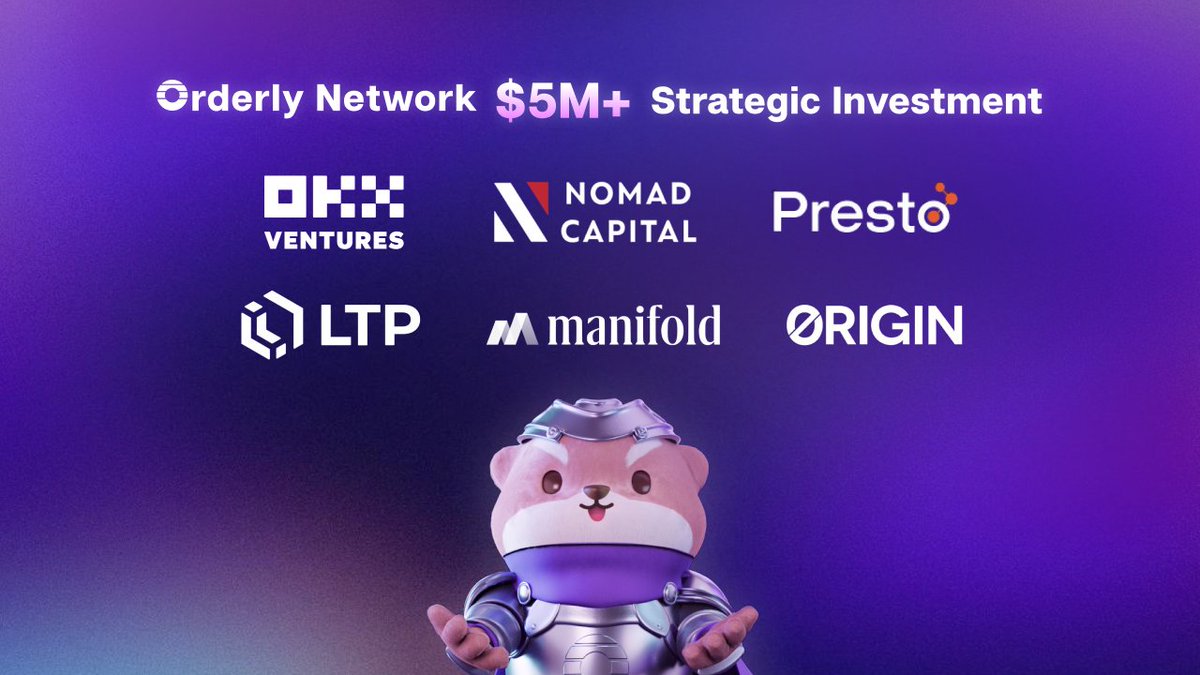 Orderly (@orderlynetwork) on Twitter photo Strategic Investment: We just received a strategic investment from significant investors including <a href="/OKX_Ventures/">OKX Ventures</a>, <a href="/NomadCapital_io/">Nomad Capital</a>, @presto_labs, <a href="/LTP_primebroker/">LTP _ Digital Asset Prime Broker</a>, <a href="/ManifoldTrading/">Manifold</a>, and <a href="/OriginProtocol/">Origin Protocol</a>!
More than $5M has been invested to support Orderly's mission to develop Strategic Investment: We just received a strategic investment from significant investors including <a href="/OKX_Ventures/">OKX Ventures</a>, <a href="/NomadCapital_io/">Nomad Capital</a>, @presto_labs, <a href="/LTP_primebroker/">LTP _ Digital Asset Prime Broker</a>, <a href="/ManifoldTrading/">Manifold</a>, and <a href="/OriginProtocol/">Origin Protocol</a>!
More than $5M has been invested to support Orderly's mission to develop
