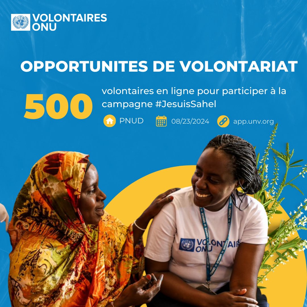 UNV_ROWCA's tweet photo. Rejoignez la campagne #JeSuisSahel
@UNDPWACA recrute 500 #VolontairesEnLigne pour renforcer la visibilité de l'unicité et de la résilience du Sahel. Partager du contenu et promouvoir la campagne. Les sahéliens sont encouragés à postuler !

🔗https://t.co/OPcxzAFRNZ https://t.co/timakLMJKV