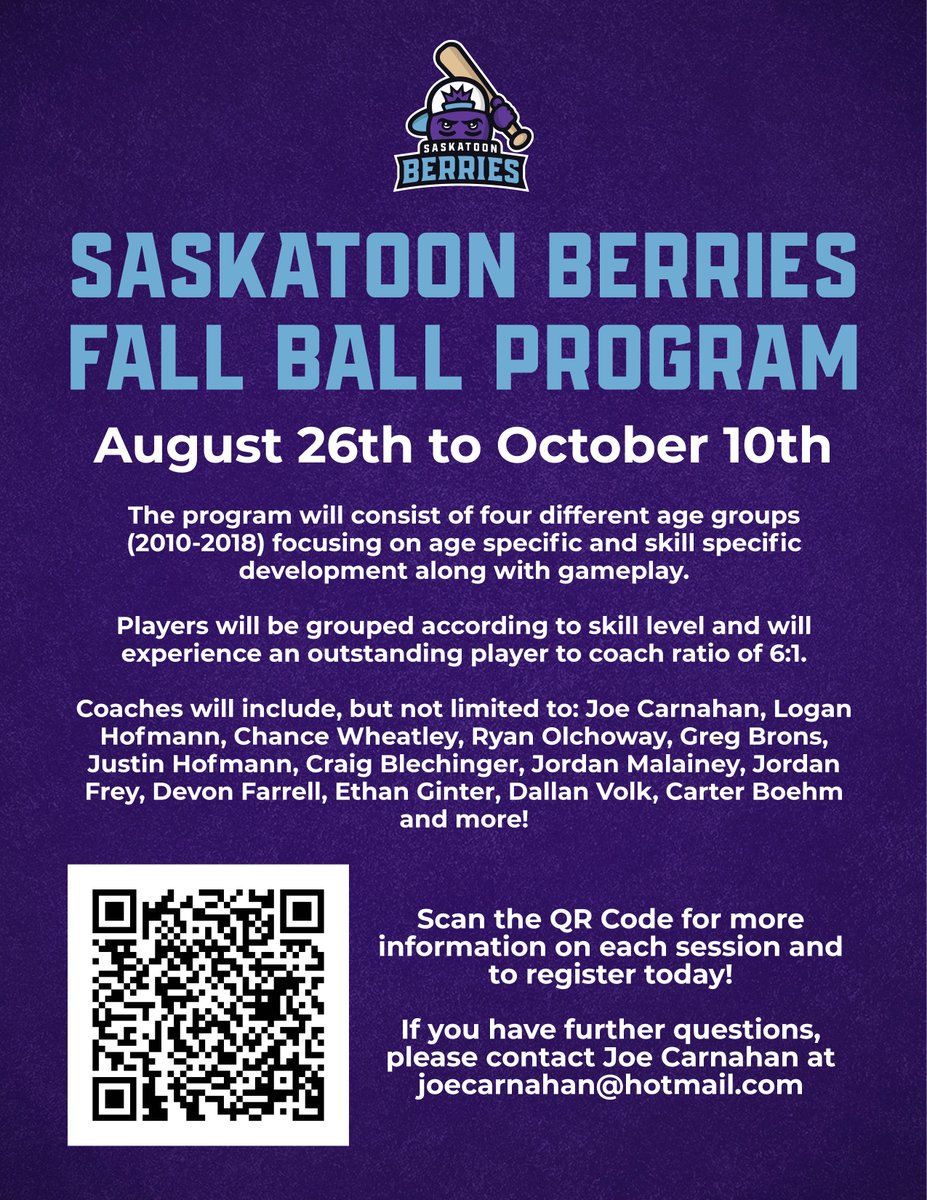 Saskatoon Berries Baseball Academy tweet media
