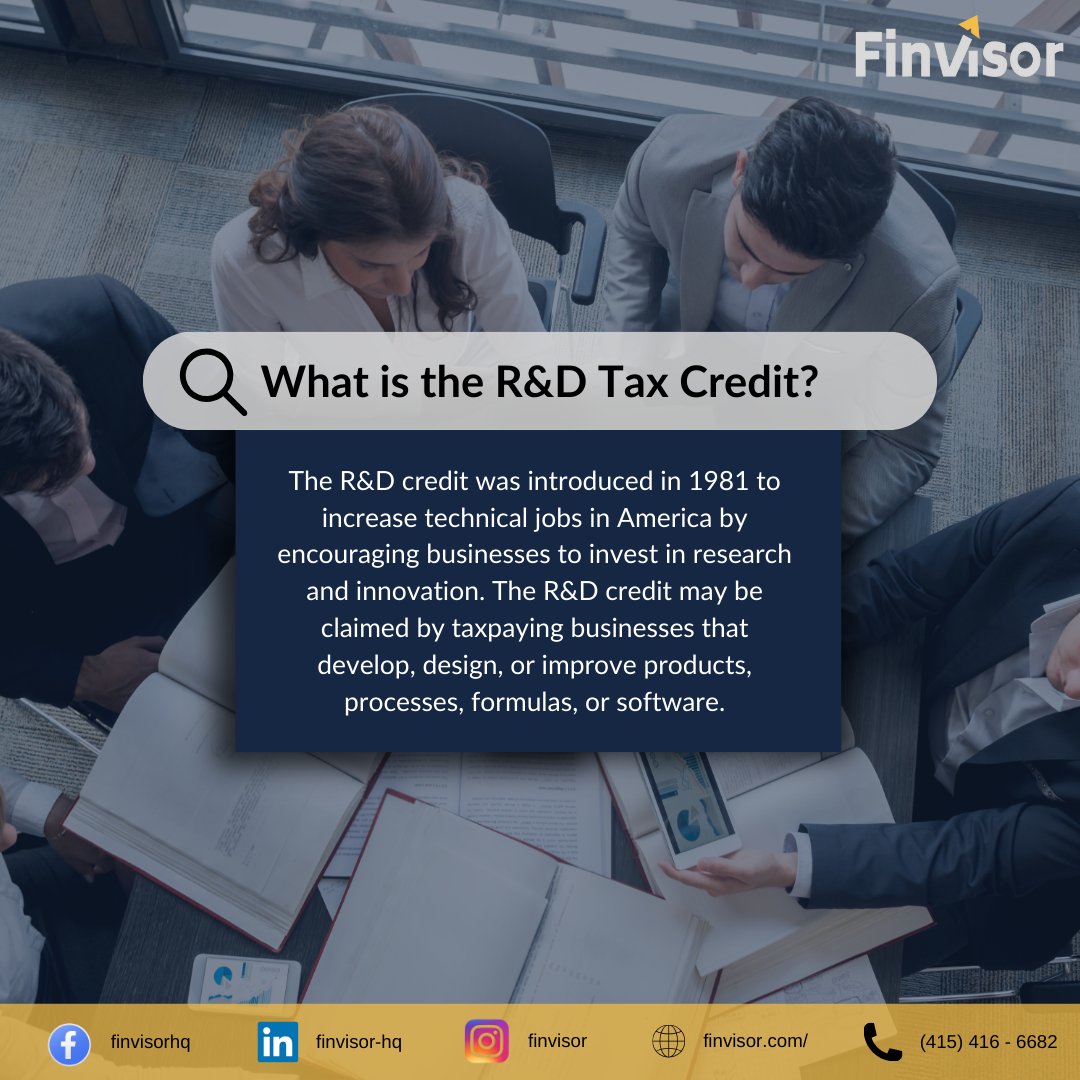 Is your business developing new products or processes? The R&amp;D Tax Credit can fuel your innovation efforts. Learn how to claim this valuable credit and boost your R&amp;D budget. 

Learn more here: finvisor.com/rd-tax-credit-…

#rdtaxcredit #TechIndustry #innovations #startup #Accounting