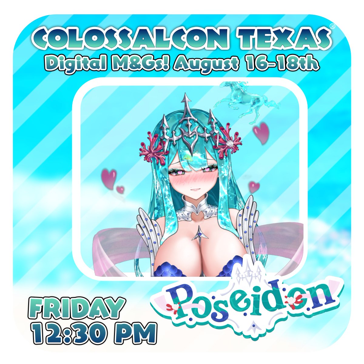 kawa_entertain's tweet photo. [ColossalCon Texas Vtuber Meet & Greet Schedule Thread]

Friday: 
12:30 PM - @PoseidonMythos 
1:30 PM  - @notsadlights  
2:00 PM - @mino_mieko
2:30 PM  - @TiffanyWitcher 

Continued below! 🔻