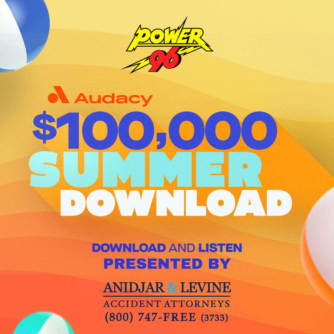 Enter Audacy's $100,000 Summer Download Giveaway Presented by Anidjar &amp; Levine!
Download the Audacy app
Create or log in to your account on the Audacy App
Listen to Power 96 for a minimum of 60 minutes for your daily entry
This is a national contest.
Rules bit.ly/3zXP5S6