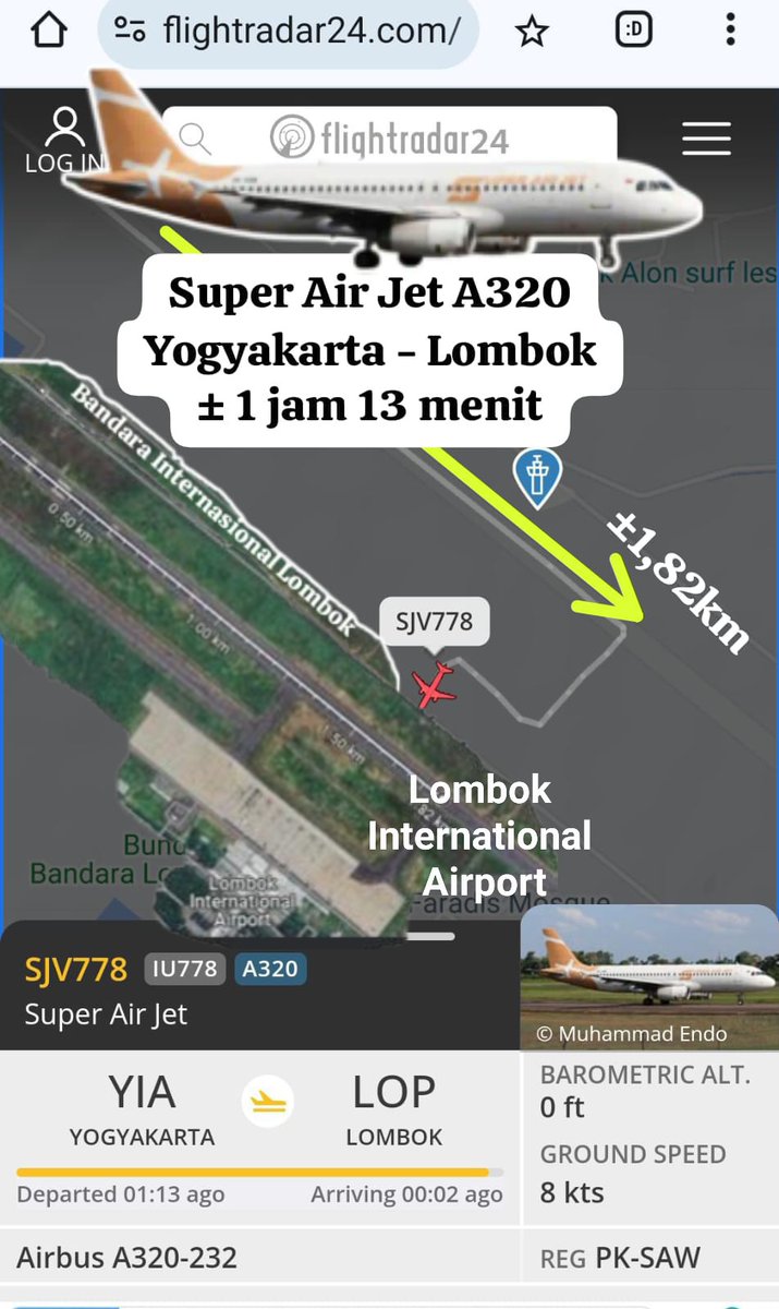 mennir's tweet photo. Super Air Jet A320 dari YIA melakulan pendaratan di LOP 
#LOP #lombok https://t.co/RFCVbowAWn