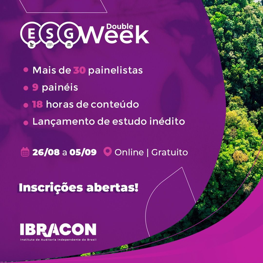Participe do evento ESG Double Week, organizado pelo <a href="/ibraconnacional/">IBRACON</a>, com importantes temas sobre sustentabilidade, governança, mercado de capitais e asseguração. Acesse o link e faça a sua inscrição: bit.ly/4cjS9Wf.

#PwCBrasil #PwC #ANovaEquação #Eventos #Palestras