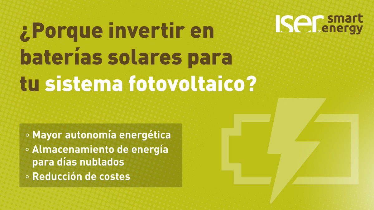 ¿Te has preguntado si merece la pena instalar baterías solares? La respuesta es sí. Las baterías solares tienen un impacto significativo en la eficiencia energética y son un componente esencial de tu sistema fotovoltaico. 
☀️ Descubre todas las ventajas: iser.es/contacto/
