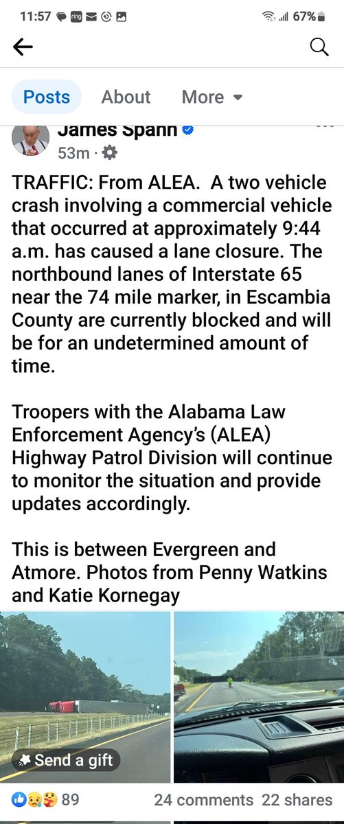 DrewGriffith62's tweet photo. @GovernorKayIvey just another day and more wrecks on I-65. Daily occurrence and your office has done nothing!!! What's it gonna take Governor???? https://t.co/CJC7JDwrQT