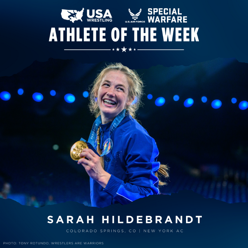 USAWrestling's tweet photo. 🏆 2024 Olympic champion @sarhilde named USA Wrestling Athlete of the Week, presented by @airforcespecwar.