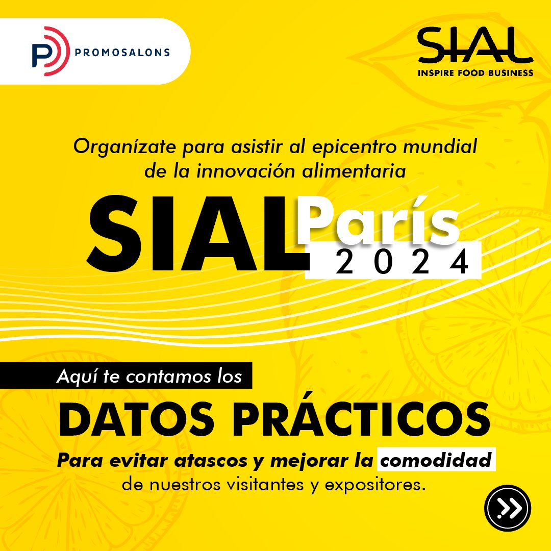 promosalons_col's tweet photo. 🗓 Guarda este post para que tengas presente estos datos prácticos al momento de tu visita a SIAL París 2024.

Si aún no te has registrado para asistir, ¿Qué estás esperando? Hazlo ahora aquí: https://t.co/sZBzAadqDj

⭐️ Disfruta al máximo tu experiencia en SIAL Paris 2024. https://t.co/BOkH7KiJoR