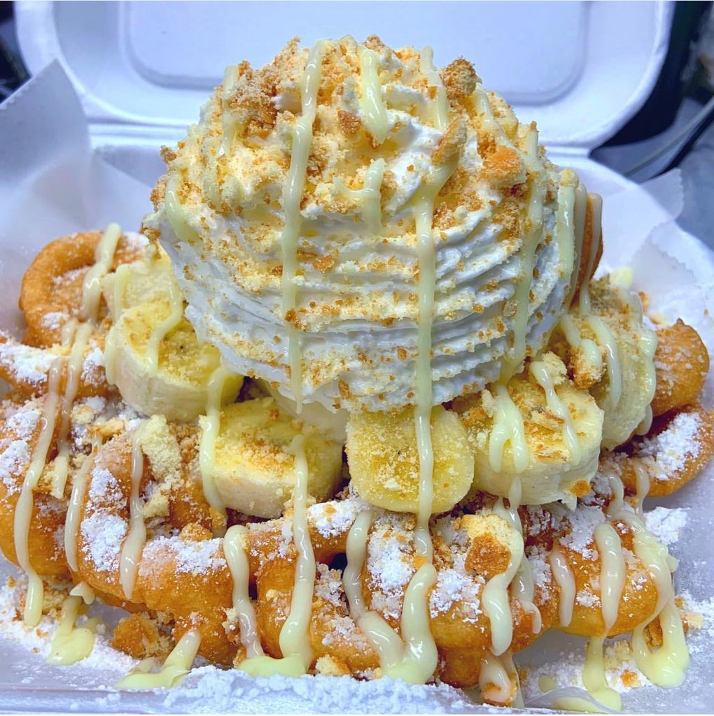 MsBigBack's tweet photo. Banana Pudding Funnel Cake https://t.co/RAugPRzs9q