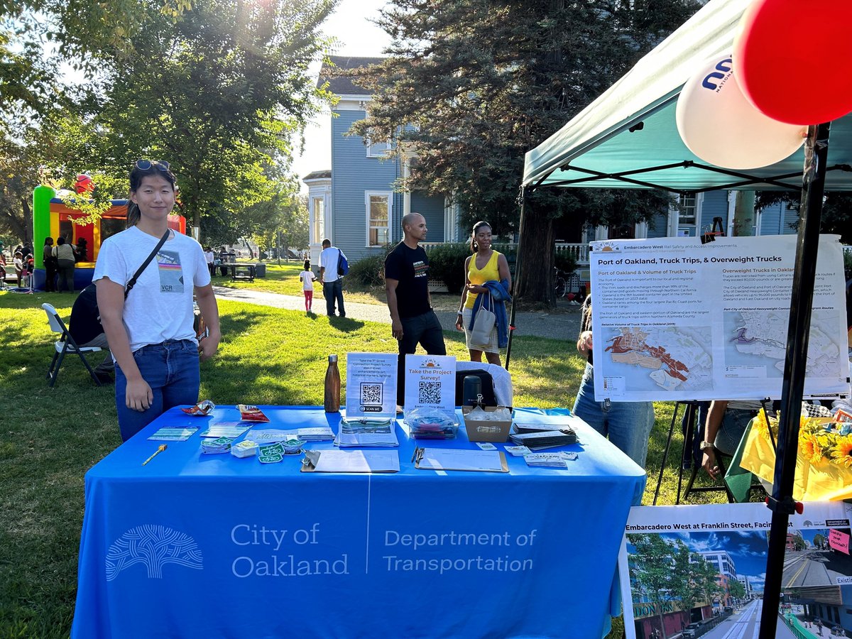 OakDOT's tweet photo. Thank you to all who talked to us in-person about the Embarcadero West Rail Safety and Access Improvements! OakDOT popped up at 8 events and hosted a Community Design Workshop to get your feedback. If you haven't already, please take the project survey: https://t.co/WBhoRpiaY4 https://t.co/99niKRuDXp