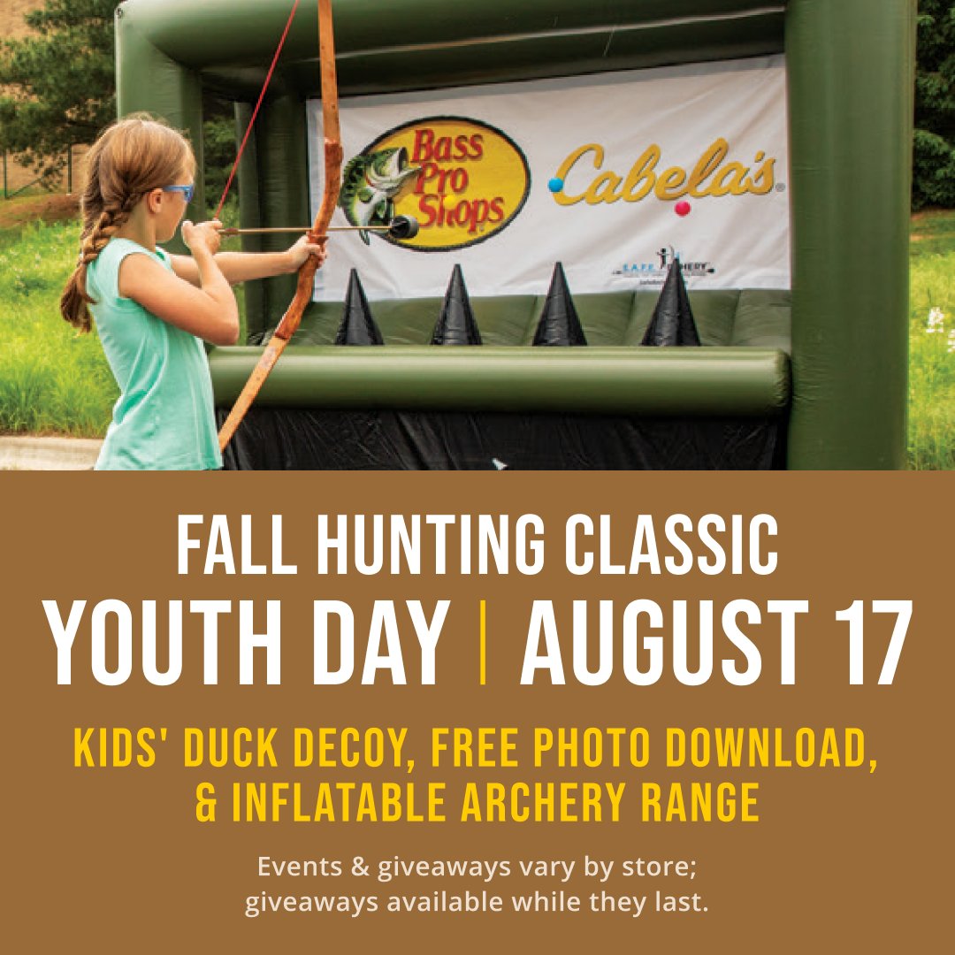 BassProShops's tweet photo. Round up the kiddos and head to your local Bass Pro Shops this weekend for Youth Day! Enjoy decorating duck decoys, inflatable archery ranges, and MORE!
Click here to find a store near you: https://t.co/sjuNkq8TBY https://t.co/ayxrpN3qGO