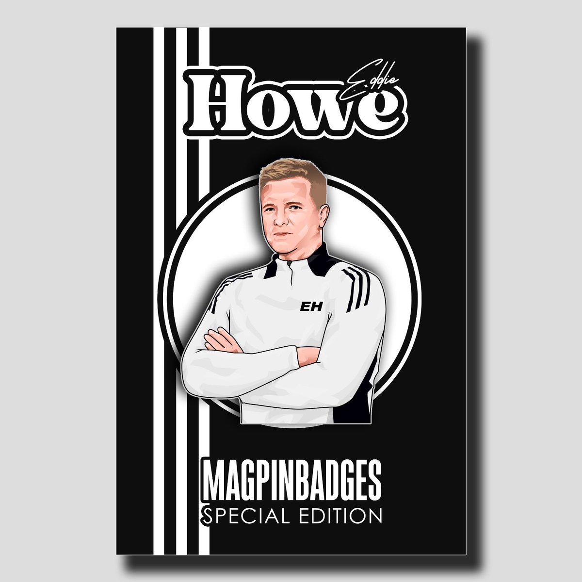 Magpin1's tweet photo. Reminder that the brand new Eddie Howe pin badges go on sale tomorrow evening @ 6pm!

For your chance to win one of these badges, simply;

- Retweet this tweet 🔁
- Follow @Magpin1 ✅

Winner announced shortly before 6pm tomorrow. Good luck! #NUFC https://t.co/HbHRK4amqD