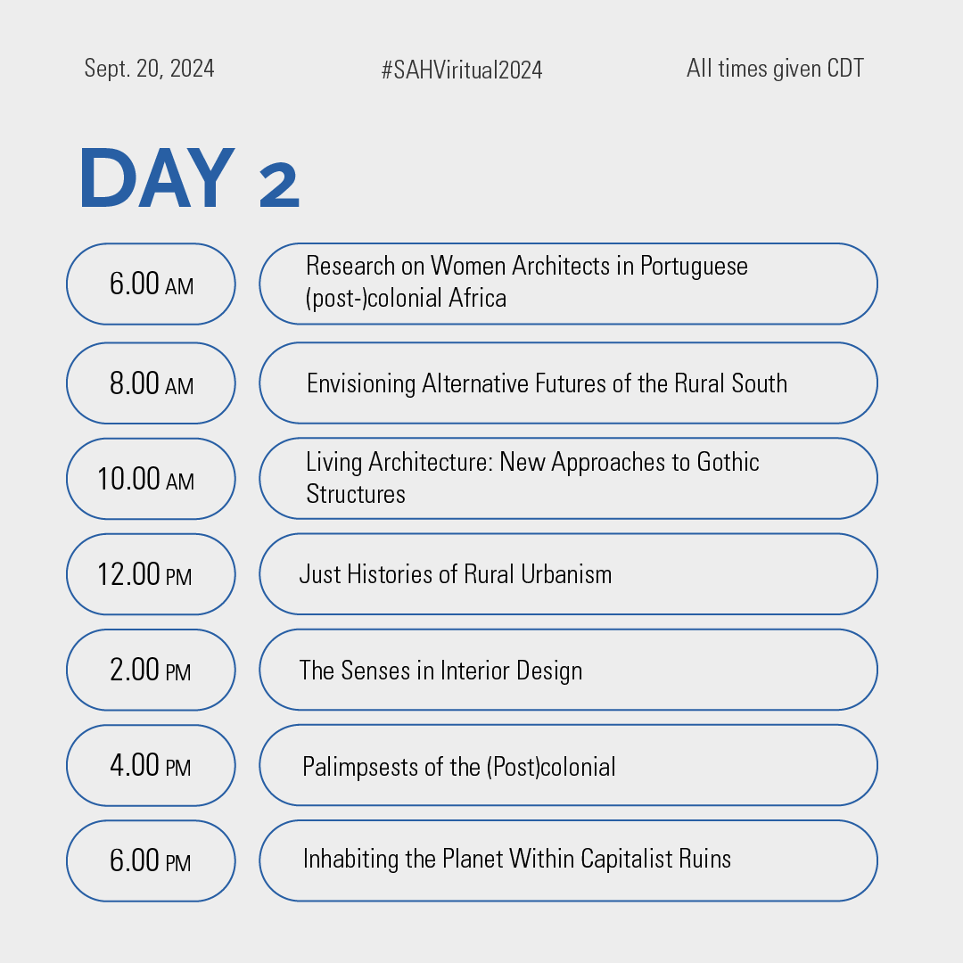 SAH1365's tweet photo. From Cold War China to earliest Iran and U.S. New Deal to late-colonial Mozambique, SAH Virtual 2024 will visit every continent connecting our constructed world to cultural, political, and economic issues past and present. Learn more and register: https://t.co/NAuIqGlSZ8 https://t.co/48ipugAKjR