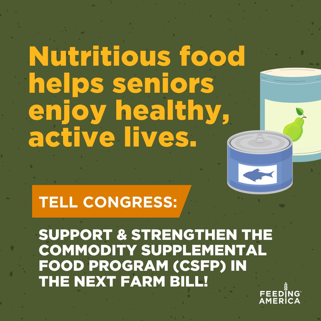 FeedingAmerica's tweet image. Older adults often juggle the high costs of food and other essentials on low, fixed incomes. #CSFP provides seniors with healthy foods through monthly food boxes. 

🖊️ Tell Congress: Support &amp;amp; strengthen CSFP in next #FarmBill ➡️ bit.ly/46TnApm