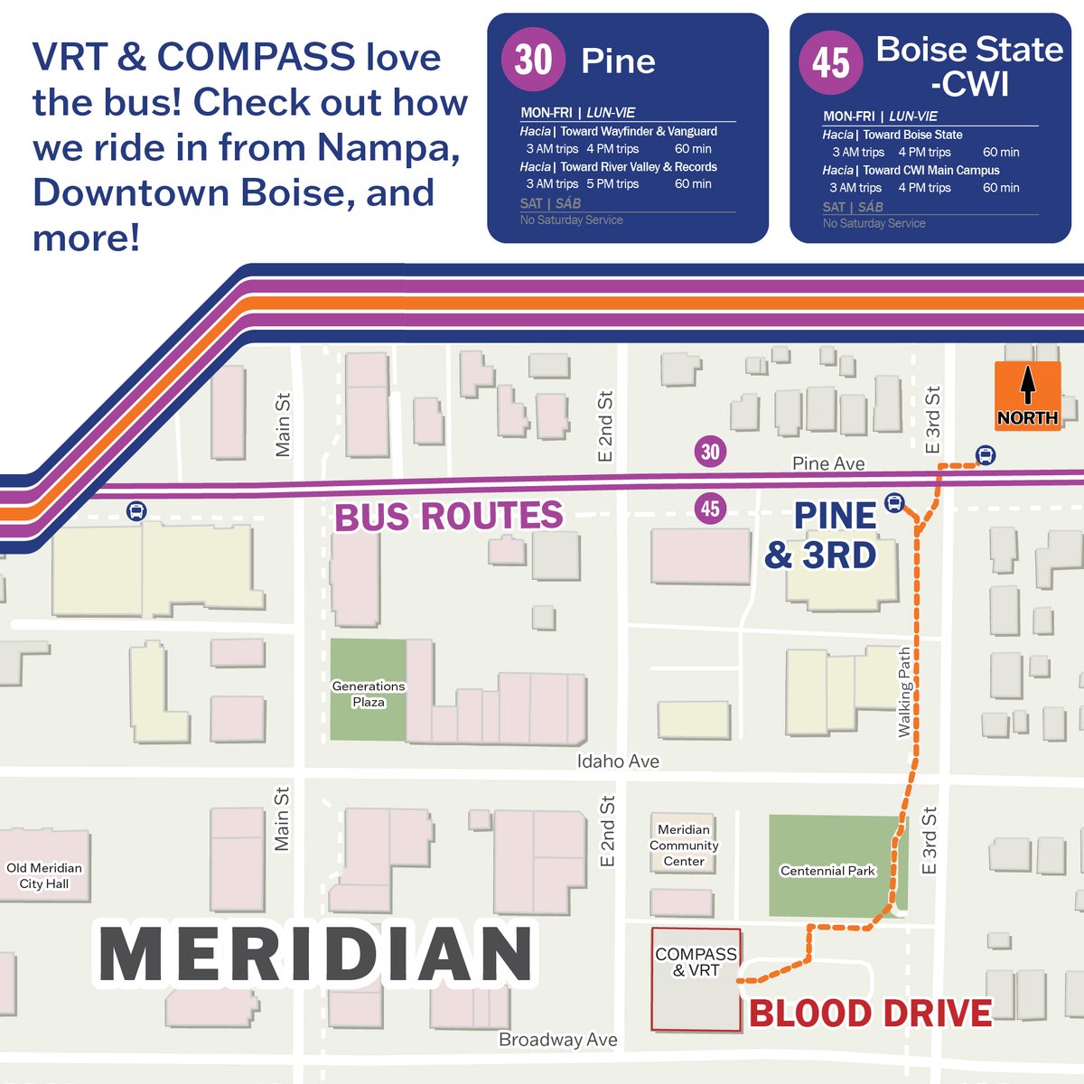 rideVRT's tweet photo. π¨ All Blood Types Needed! π¨
Join us for a Blood Drive on Thursday, Aug 22, at the VRT and COMPASS Board Room in Meridian, ID.
π We love our offices, and we love getting here by bus! Check out how you might ride in using Route 30 and 45. π
#BloodDrive #rideVRT #COMPASSIdaho https://t.co/ove1Cmp5MD