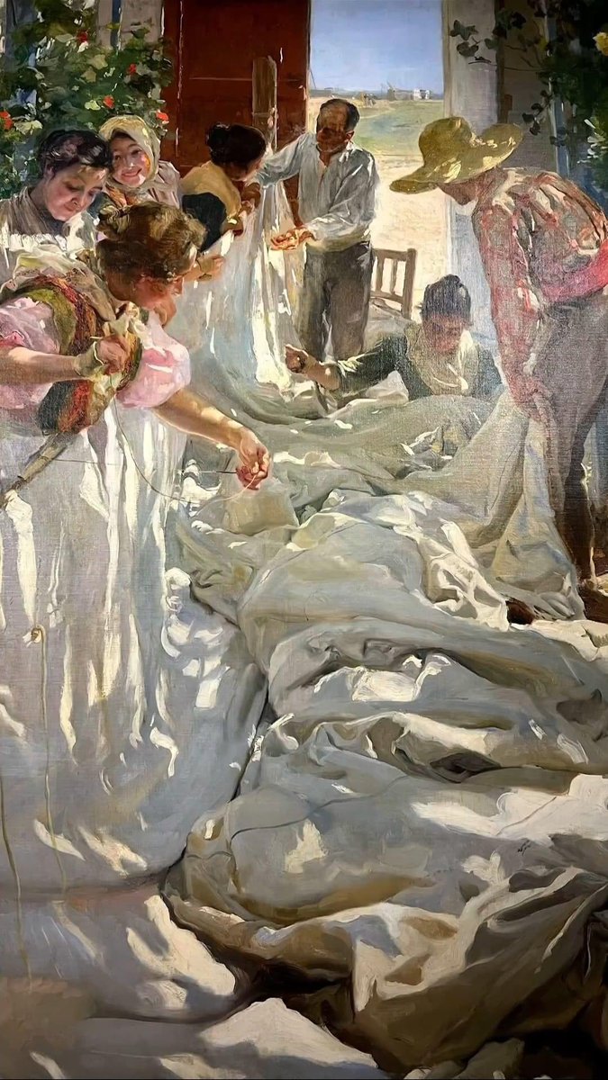 Joaquín Sorolla
Cosiendo la vela.
1896. Detalle 
Óleo sobre tela.
220 x 302 cm. 
Museo de'Art Moderna a Ca'Pesaro. 
Venecia