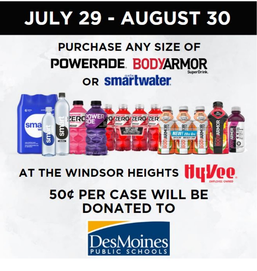 If you see your favorite beverage below, know that every purchase of a case sends 50 cents to support students at DMPS!