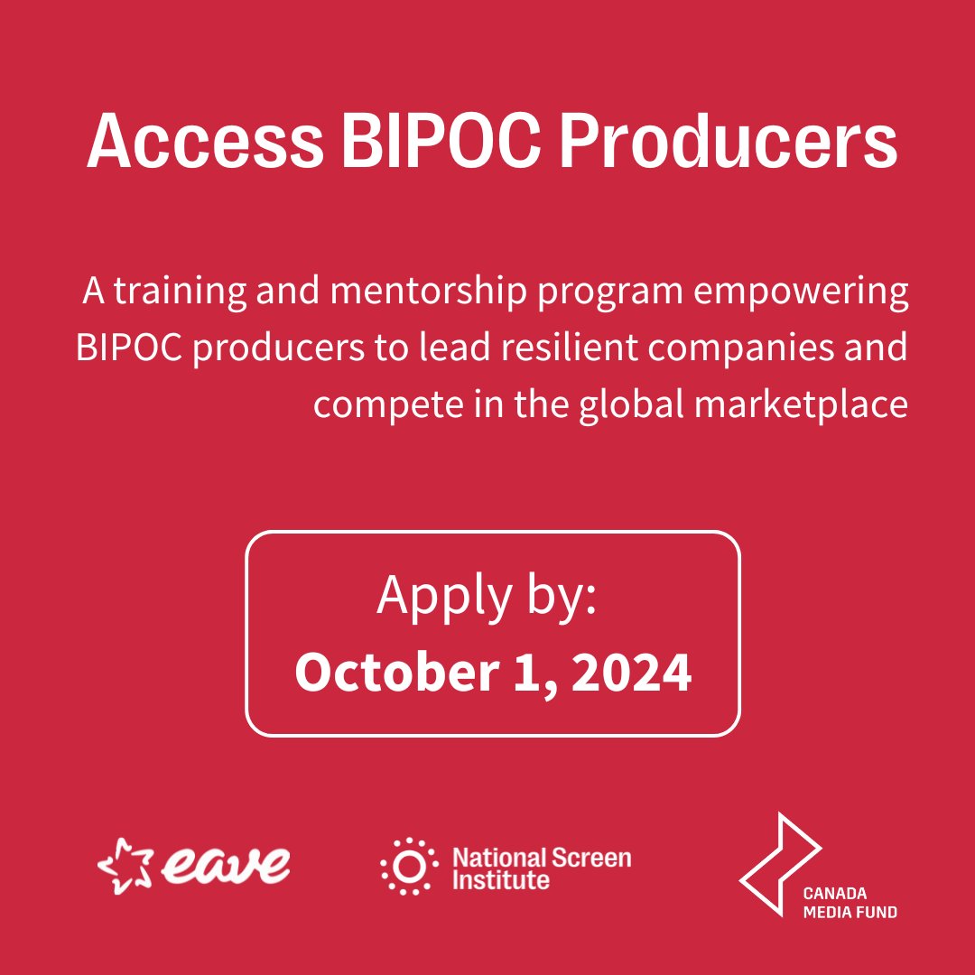 nsicanada's tweet photo. Applications are open for Access BIPOC Producers!

This program is for mid-career producers from coast to coast to coast who are part of the BIPOC community.

Learn more: https://t.co/9XLr0IyANc

This program is presented by @EAVENews and @nsicanada in partnership with @CMF_FMC https://t.co/PQPCmnK8gQ