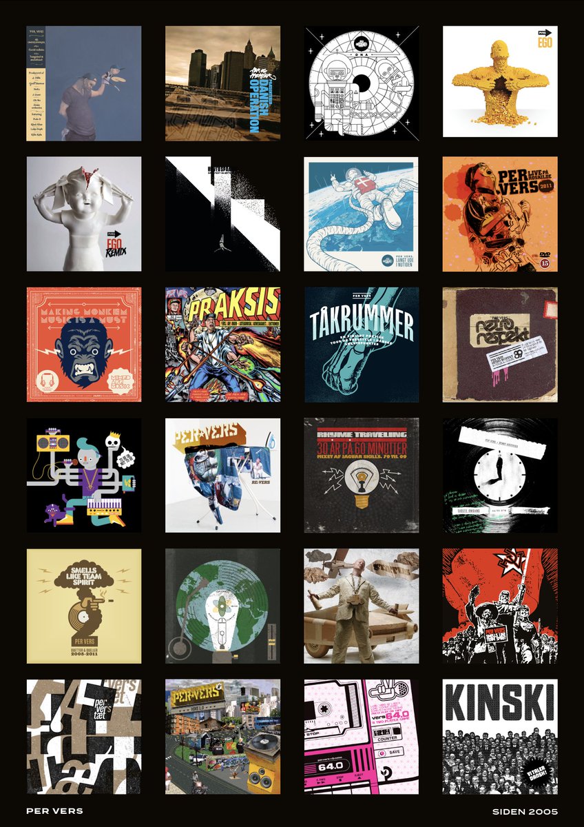Her har vi så alle albums - fra 2005 og frem. Sat smukt op af min grafiker Kärt 📷
Måske man skulle trykke den som plakat...