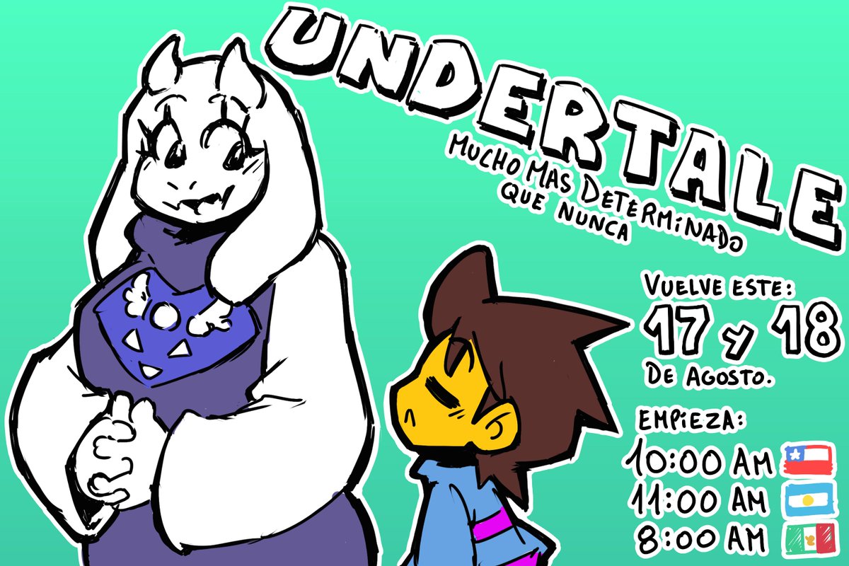 Bueno hermanos, se que estuve un tanto desaparecido un tiempo... Pero se vienen cositas! >:3c
Undertale vuelve! Mas Tale que nunca!

Estaremos con 2 invitados especiales para realizar el directo más esperado de todos! y para el que opine lo contrario... Ni modo, ahí tu ¯\_(ツ)_/¯