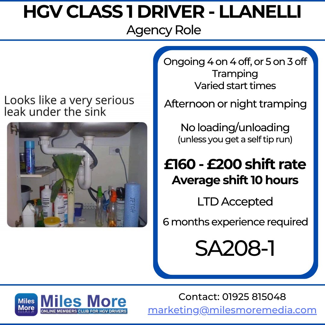 MilesMoreMedia's tweet photo. 🚛SA208-1 - HGV 1 Driver
📌Llanelli
☎️Apply now!
Call 01925 815048 https://t.co/Xx6RC2YNfT