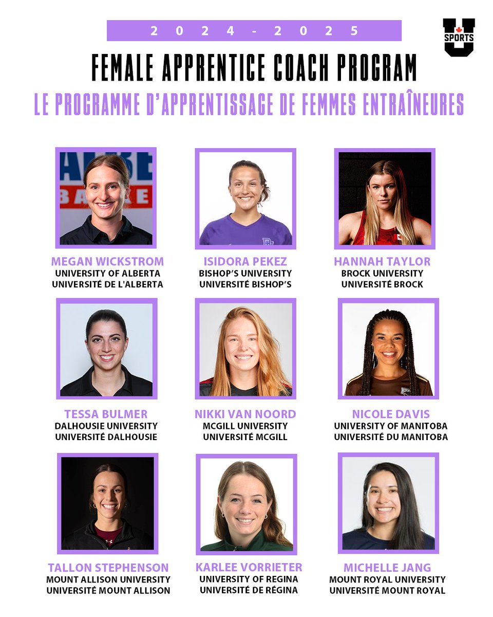 USPORTSca's tweet photo. ➡️ 18 coaches selected as part of 2024 U SPORTS Female Apprentice Coach Program

➡️ 18 entraîneures sélectionnées dans le cadre du Programme d’apprentissage des femmes entraîneures de U SPORTS 2024

EN: https://t.co/SbDccvsYEp
FR: https://t.co/Cdcu5yjx7b https://t.co/85xR7JrDzO