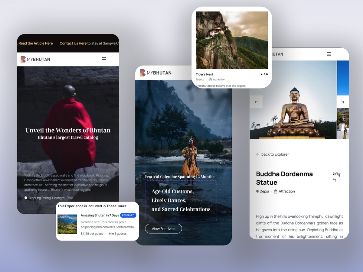 Our new website is home to Bhutan’s largest travel catalog! Our virtual guide is your go-to resource for all Bhutan has to offer—from festivals to the best restaurants, luxurious hotels, and more. 

Visit mybhutan.com's Explore Experiences page to start your journey.