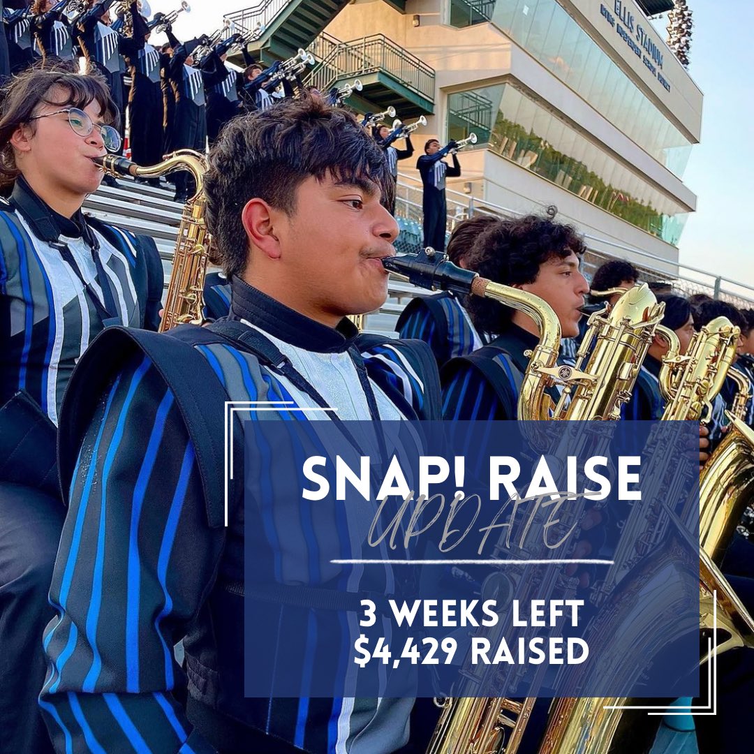 nimitzHSband's tweet photo. Snap! Raise Update #1! One week down, three weeks to go and we have raised $4,429. Keep up the hard work, Nimitz Band! #nimitznation #nimitzvikingband #ALLN #snapraise
•
•
https://t.co/9lSnVbkJ4o https://t.co/rMj71UTFQv
