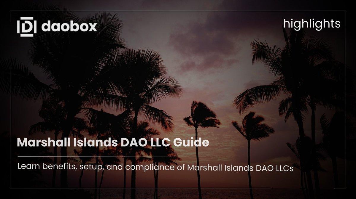 DAObox_io's tweet photo. 1/6 🌍 Discover the Power of Marshall Islands DAO LLC! Unlock a unique legal framework that merges the best of on-chain governance with off-chain legal protections. Maximize flexibility and safeguard your DAO’s future.
#DAObox #LegalWrapper