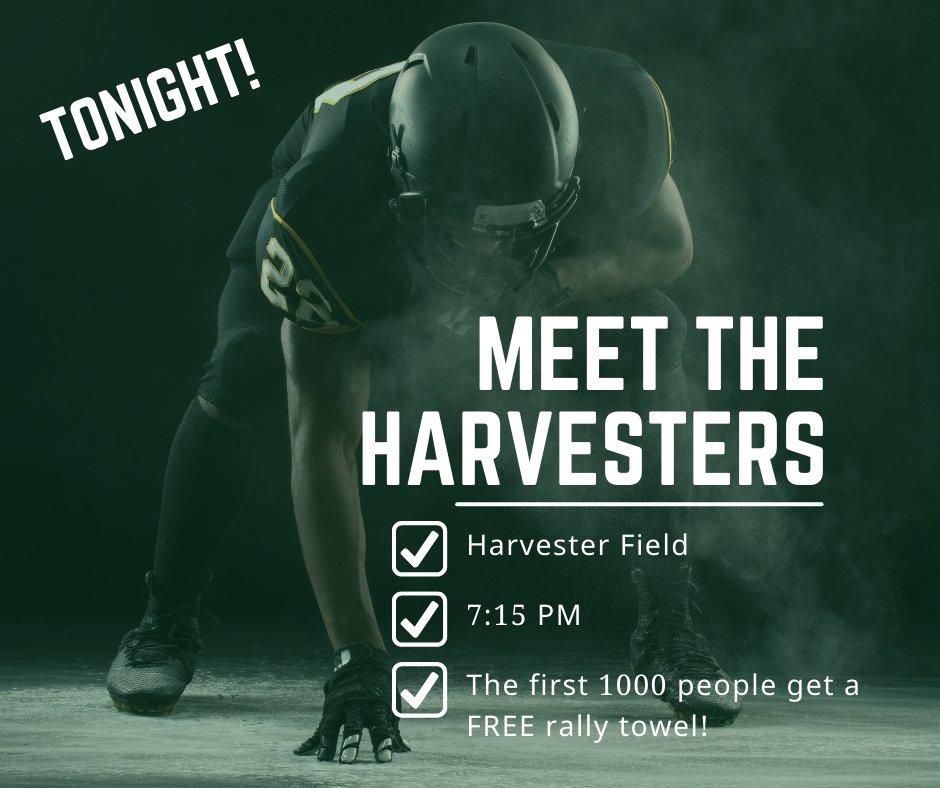 Join us ​for Meet the Harvesters tonight at 7:15 pm! The first 1000 people will get a FREE rally towel!
