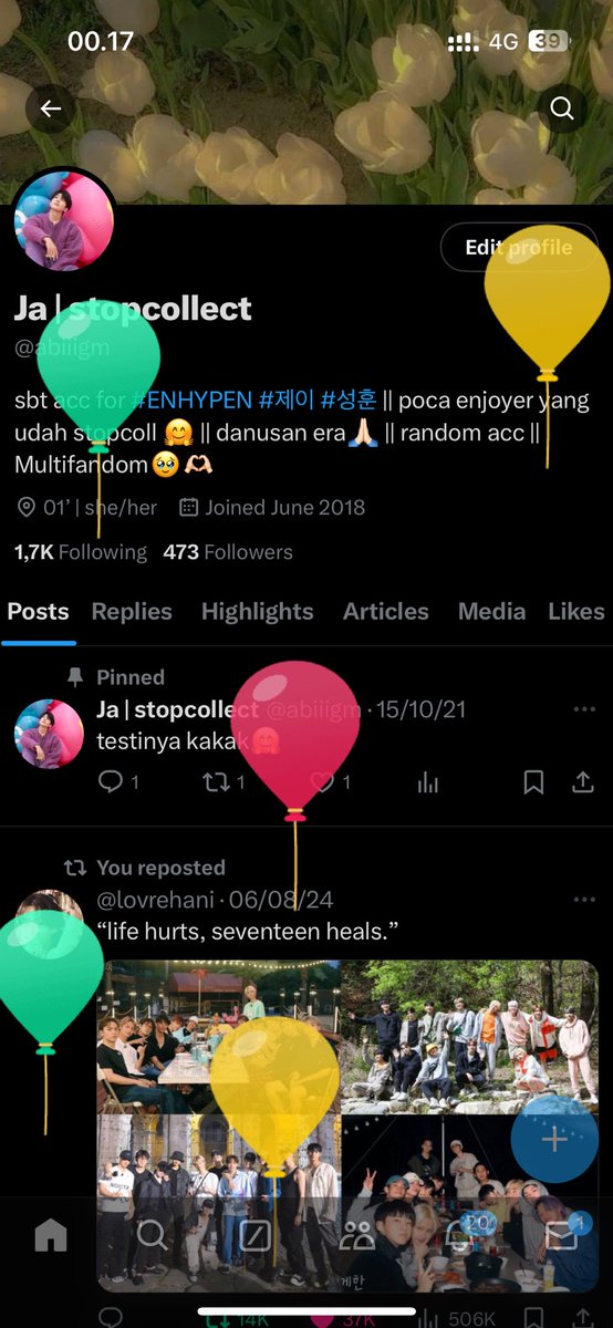 ada balon”😆😆
ntar mau seneng” dulu sebelum besok sabtu nangis” dan galau gabisa ketemu enhypen😖😖