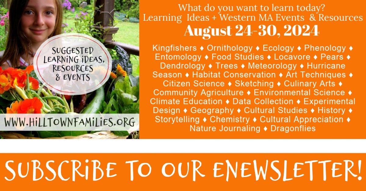 HilltwnFamilies's tweet image. Late Aug is ideal for observing nature &amp;amp; learning via #phenology—the study of seasonal changes. It's also prime for the #locavore movement &amp;amp; #HurricaneSeason, offering lessons in #meteorology &amp;amp; environmental impacts ➡️ conta.cc/3YPwxOj
#WesternMass