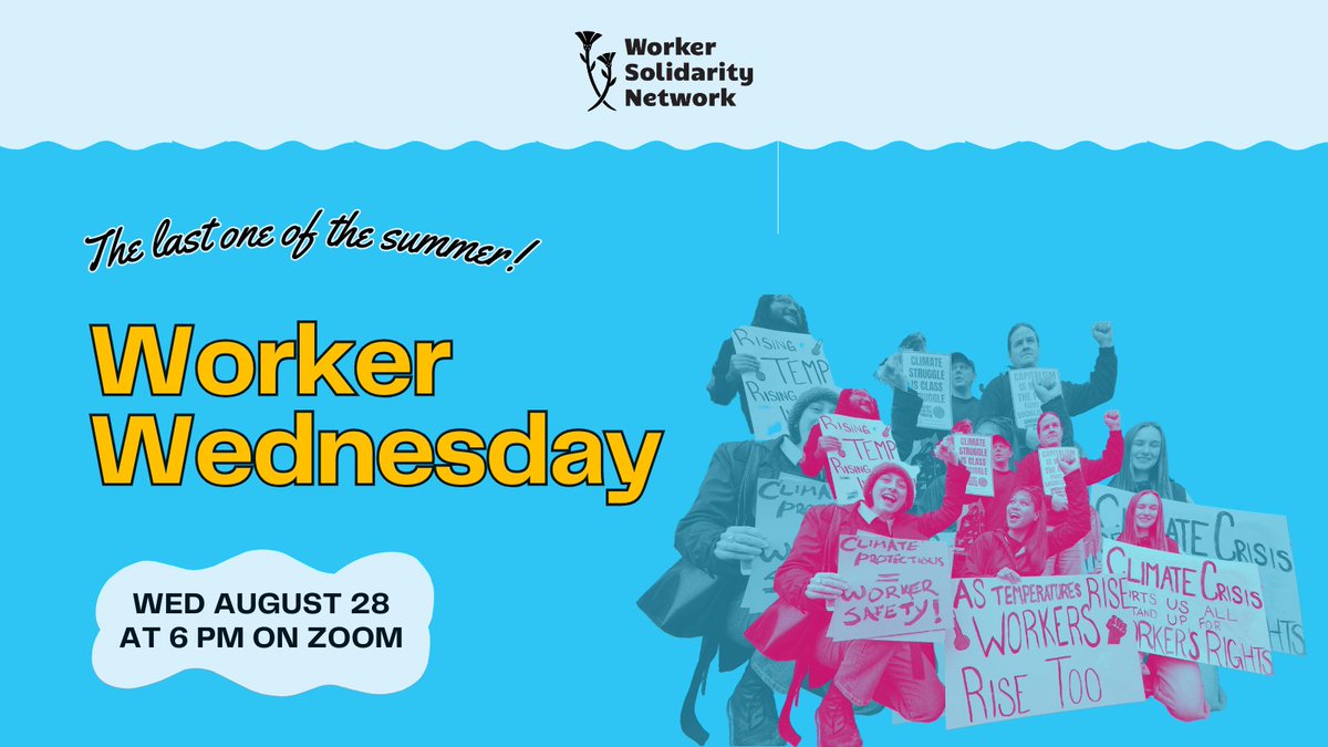 Wrap up the  summer with a splash and demand better from bad bosses and neglectful  policymakers! Join our Zoom call to learn about all the organizing we  did, as well as current actions we're taking to gear up for the fall. 

Sign up here: actionnetwork.org/events/worker-…