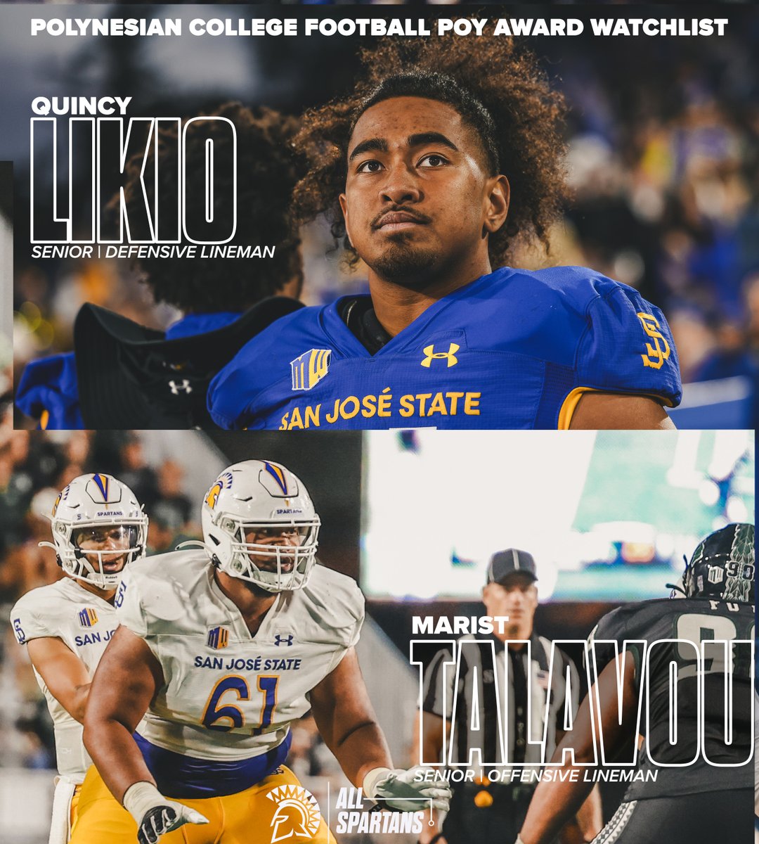 Polynesian College Football Player of the Year Award Watch List 🦾

@soanetoia
<a href="/tanielalatu4/">Nela</a>
<a href="/MaristTalavou68/">Marist Talavou</a>
<a href="/quincylikio/">Q</a>

#ThisIsSparta | #AllSpartans