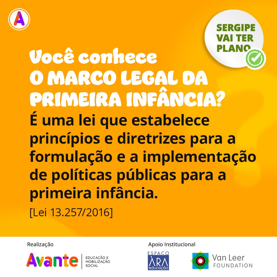 avanteong's tweet photo. O #MarcoLegalDaPrimeiraInfância (2016) representou importante avanço para a proteção dos #DireitosDasCrianças. Suas diretrizes são essenciais para a formulação de #PolíticasPúblicas para crianças de 0 a 6 anos. Sergipe vai ter #PEPI, e a #OscAvante é sua parceira nessa missão. https://t.co/TNSOtG2V3R