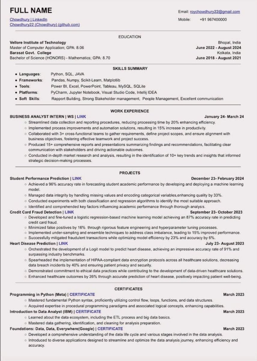 SachinKumar_76's tweet photo. This Resume Has an ATS Score Over 94! 🤯

It helped many get interviews at companies like Google, Microsoft, Amazon, and more! 

To get 
Follow  me 
• Like &amp; Repost
• Reply "CV" https://t.co/iGkGiEJsfm