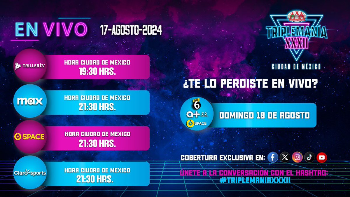 MPenaAAA's tweet photo. Faltan 2 días para el Evento de Eventos de @luchalibreaaa: #TriplemaniaXXXII desde la @ArenaCdMexico 

Boletos en taquillas y en @SuperboletosMx 

Transmisión EN VIVO por @FiteTV @canalspace @StreamMaxLA y @ClaroSports https://t.co/cOFJjh76Im
