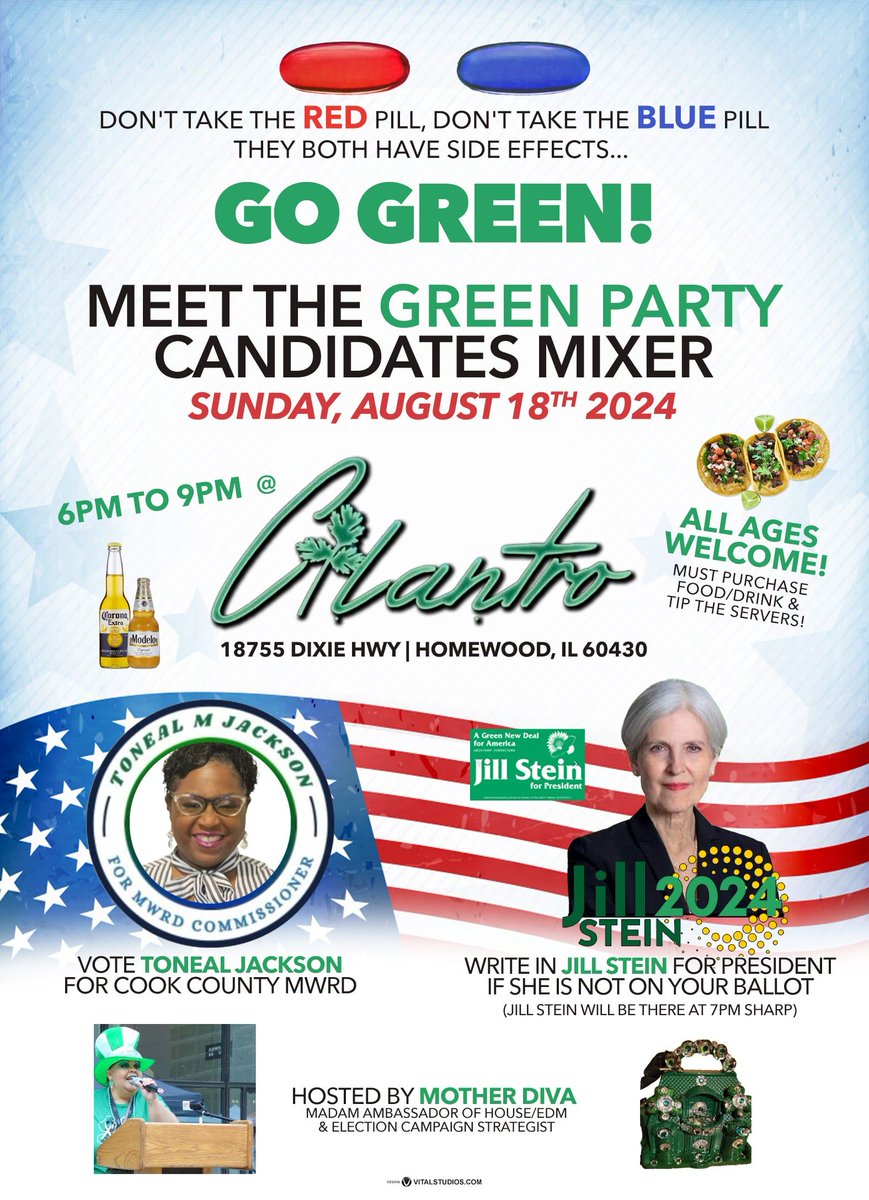 CookCounty_GP's tweet photo. Illinois Green Party Members and Volunteers, be sure to attend the Jill Stein Mixer, this coming Sunday, August 18th!! #CCGP #CookCountyGreenParty https://t.co/XAt8FayF4P