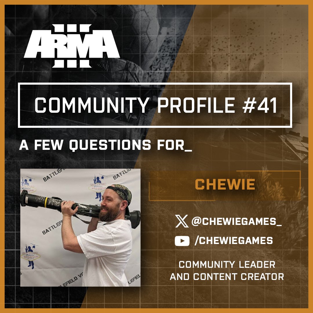 ArmaPlatform's tweet photo. #CommunityProfile #41! ๐๏ธ
The #Arma3 Community Profile series is back!
This time, we interviewed community leader and content creator @ChewieGames_!
https://t.co/O5uD2tN1qt https://t.co/XAFeMYH73t