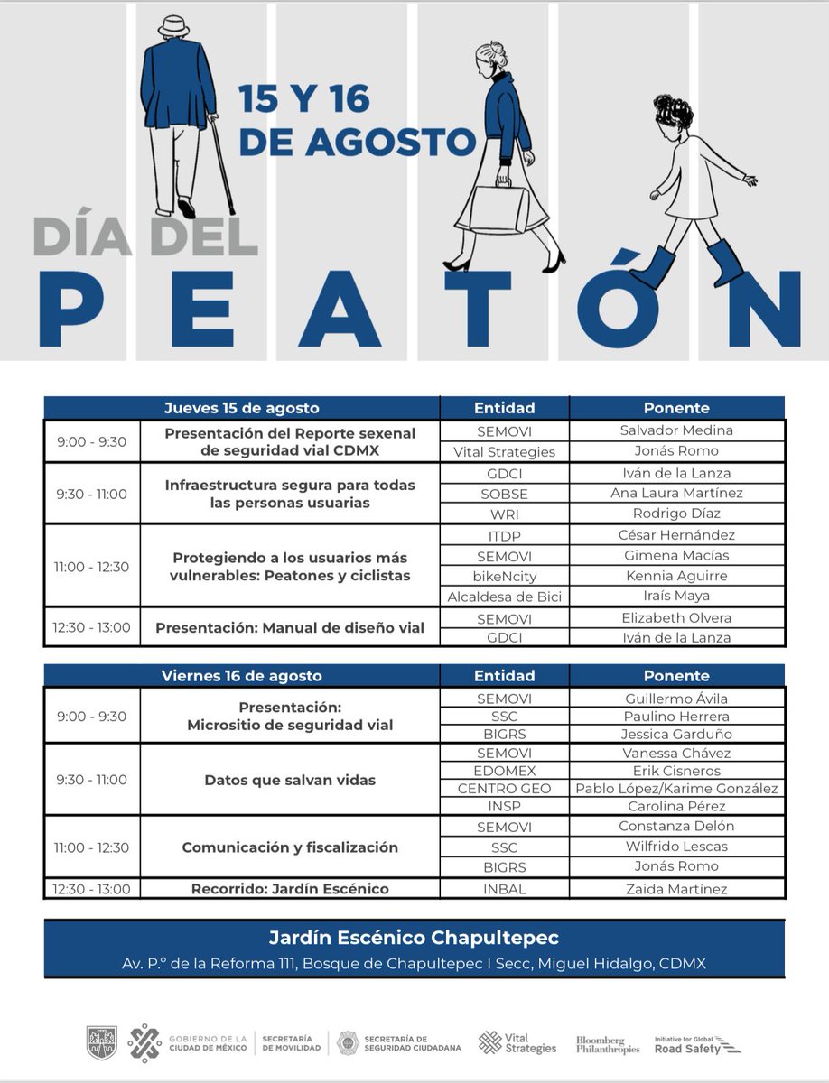 Red_Tpe_publico's tweet image. 🚶‍♂️🌆 Este 15 y 16 de agosto se conmemora el #DíaDelPeatón en CDMX ¡Únete a sus actividades y juntos hagamos de nuestra ciudad un lugar más seguro para todos! 🚦👣

📍 Jardín Escénico de Chapultepec 
⏰ A partir de las 9:00
#CDMX #RAMTP