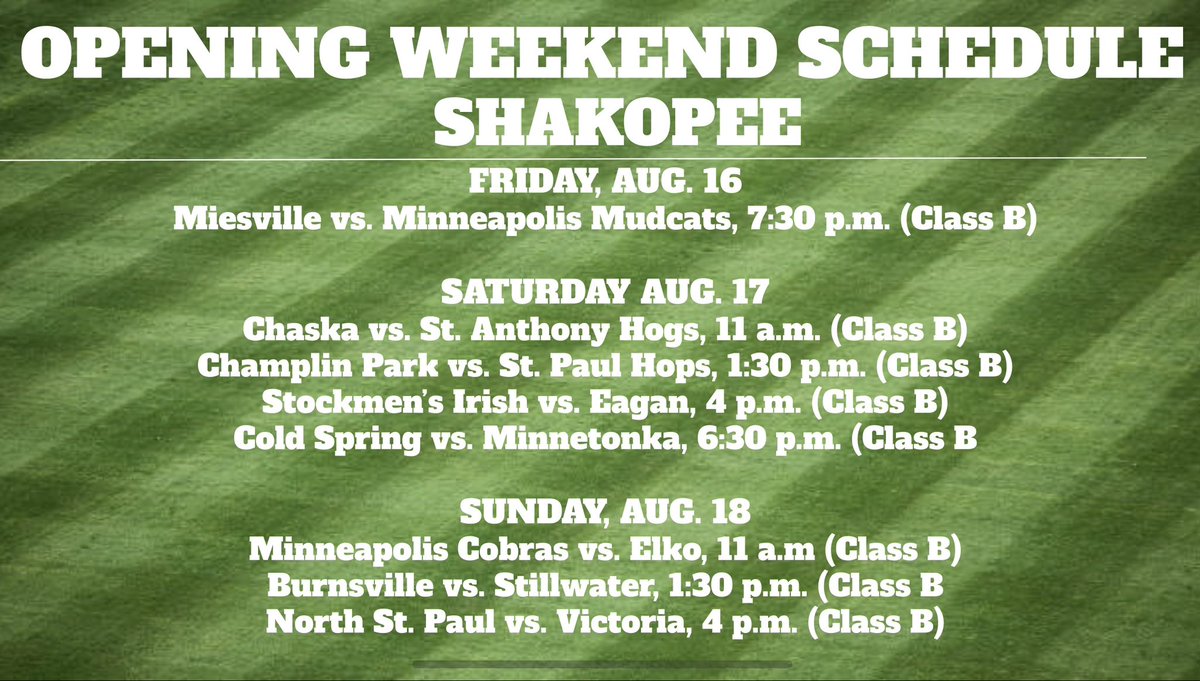 The 2024 Minnesota Amateur State Baseball Tournament gets underway tomorrow at four ballparks. Here’s a look at the schedule for the first weekend of games at each park.