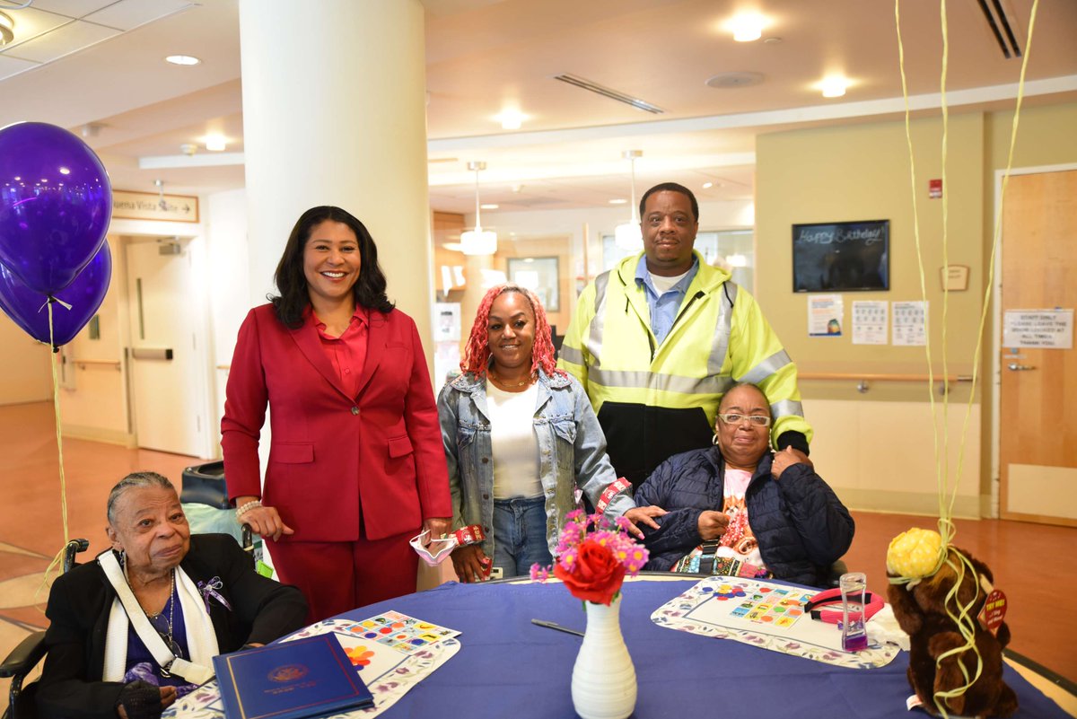 SF_DPH's tweet photo. Mayor @LondonBreed joined staff and residents to celebrate the successful end of our fight to keep Laguna Honda open for today and future generations of San Franciscans! Together with the Mayor, we welcomed new residents and celebrated Mrs. Emma turning 100 years old! https://t.co/DvtgXelvMj