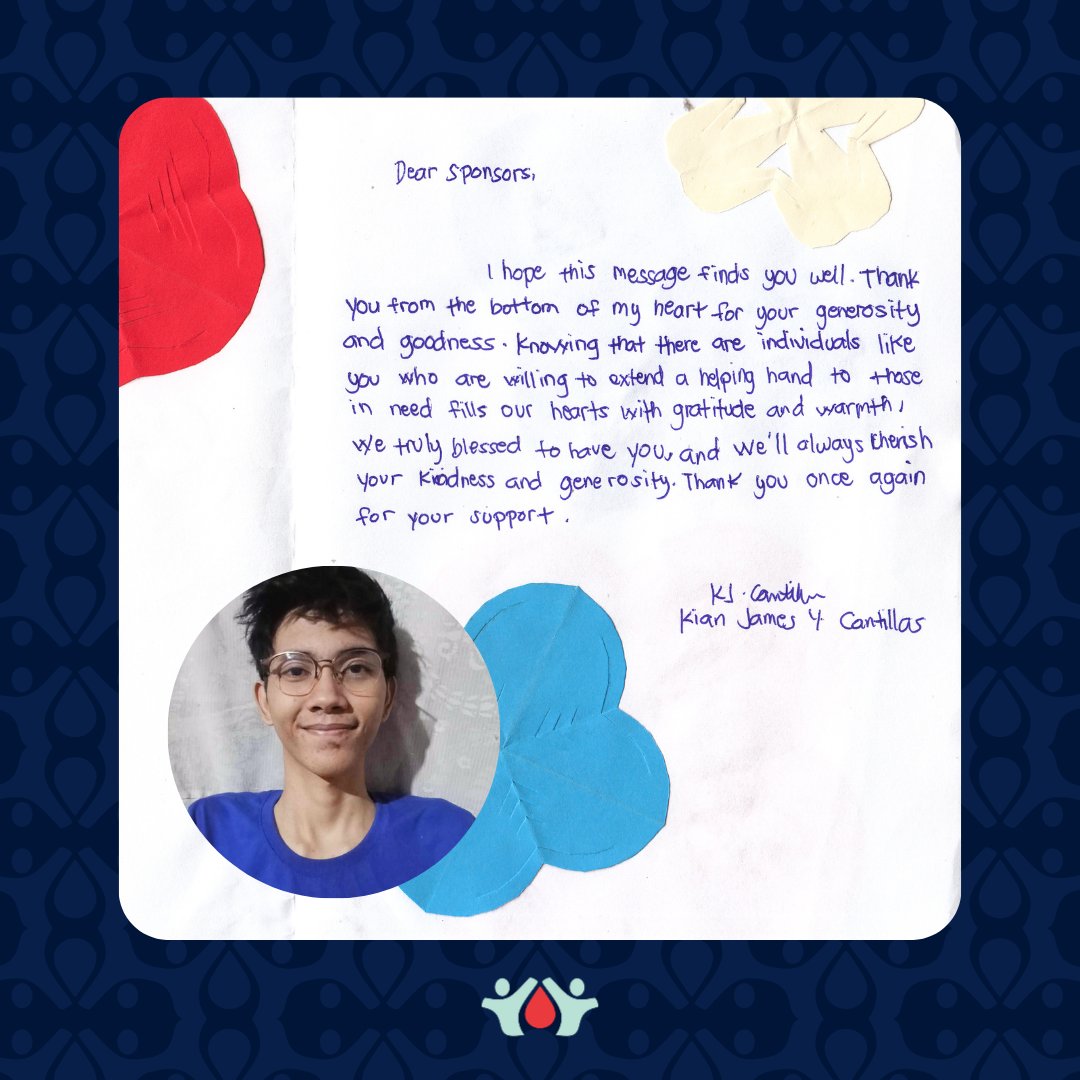 SaveOneLifeInc's tweet image. Kian James, a sponsorship beneficiary from the Philippines, shared this beautiful thank you letter with us ❤

Sponsor a child today! Visit: saveonelife.net/sponsorship

#saveonelife #bleedingdisorders #hemophilia #thephilippines #sponsorachild #thankyouletter
