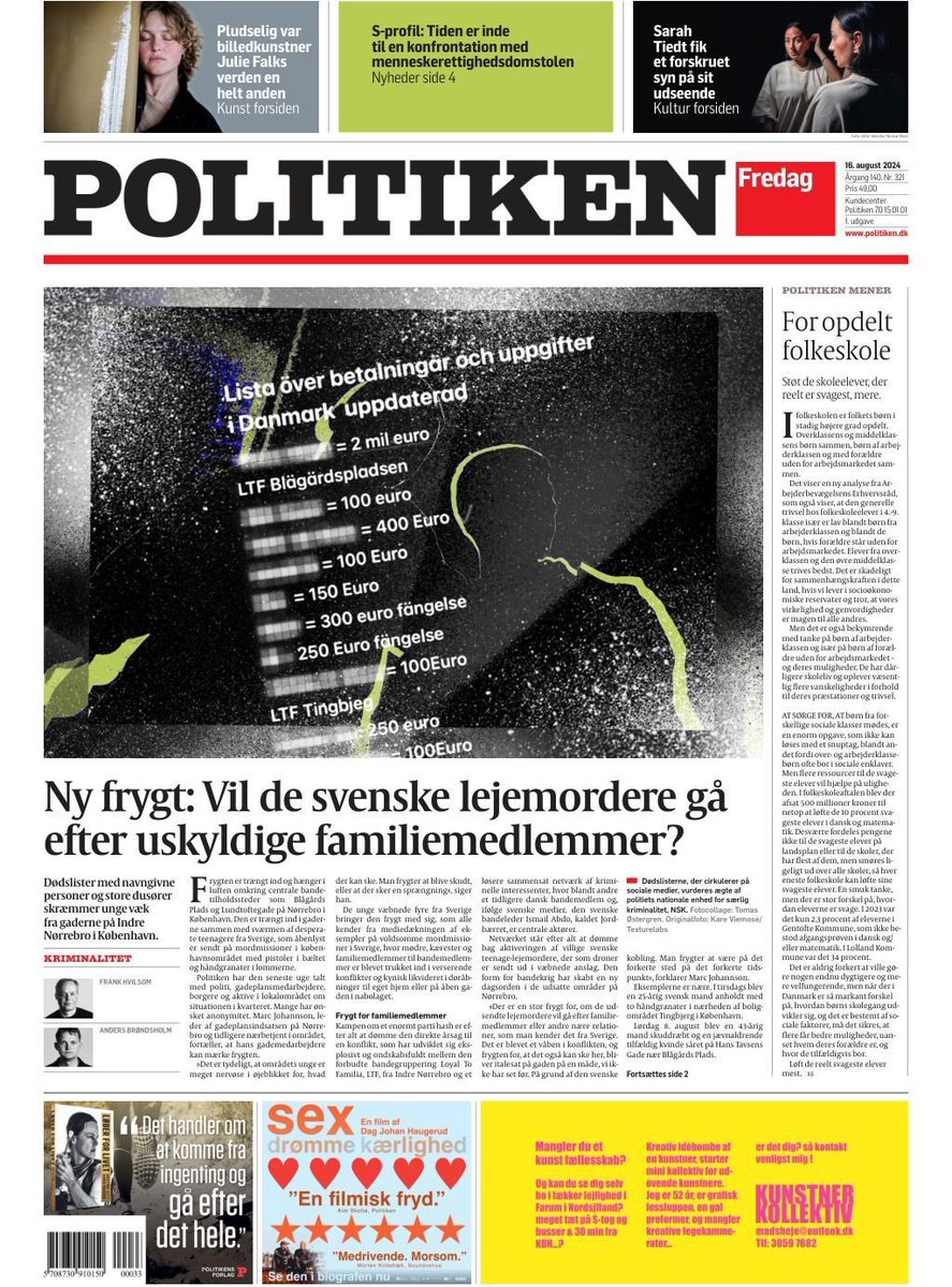 En bekymring spreder sig på Nørrebro. 

Vil de svenske lejemordere gå efter uskyldige familiemedlemmer?

Dødslister med dusører på flere hundrede tusinde euro florerer på sociale medier og skræmmer unge på Indre Nørrebro væk fra gaderne.

Læs med her: politiken.dk/del/WcnkOzAESj…