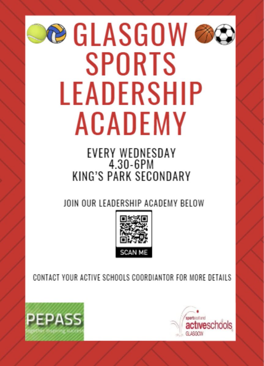 Robbie Kelly (@asgkingspark) on Twitter photo 🚨Glasgow Sports Leadership Academy🚨
Targeted at S5/6 pupils who aspire to join the world of work through sport!
All details as well as my contact info is attached below.
Form to apply can be found at this link - forms.office.com/e/unRghgS30V
<a href="/PEPASSGlasgow/">PEPASS Glasgow</a> <a href="/PEPASS_Leaders/">PEPASS Leadership</a> 🚨Glasgow Sports Leadership Academy🚨
Targeted at S5/6 pupils who aspire to join the world of work through sport!
All details as well as my contact info is attached below.
Form to apply can be found at this link - forms.office.com/e/unRghgS30V
<a href="/PEPASSGlasgow/">PEPASS Glasgow</a> <a href="/PEPASS_Leaders/">PEPASS Leadership</a>
