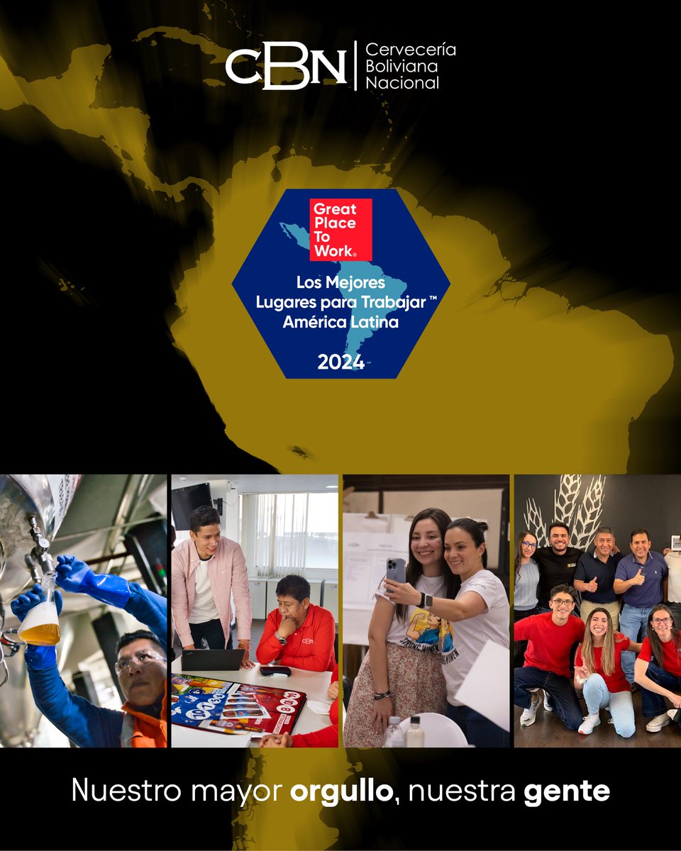 CBN_Bolivia's tweet photo. ¡Somos una de las Mejores Empresas para Trabajar en América Latina™!
Estamos orgullosos de nuestra gente, que día a día vive nuestros principios y cultura, haciendo posible que brindemos por este reconocimiento.
#OrgulloCBN #GPTWLatam2024 #CBN https://t.co/y5maun73Qs
