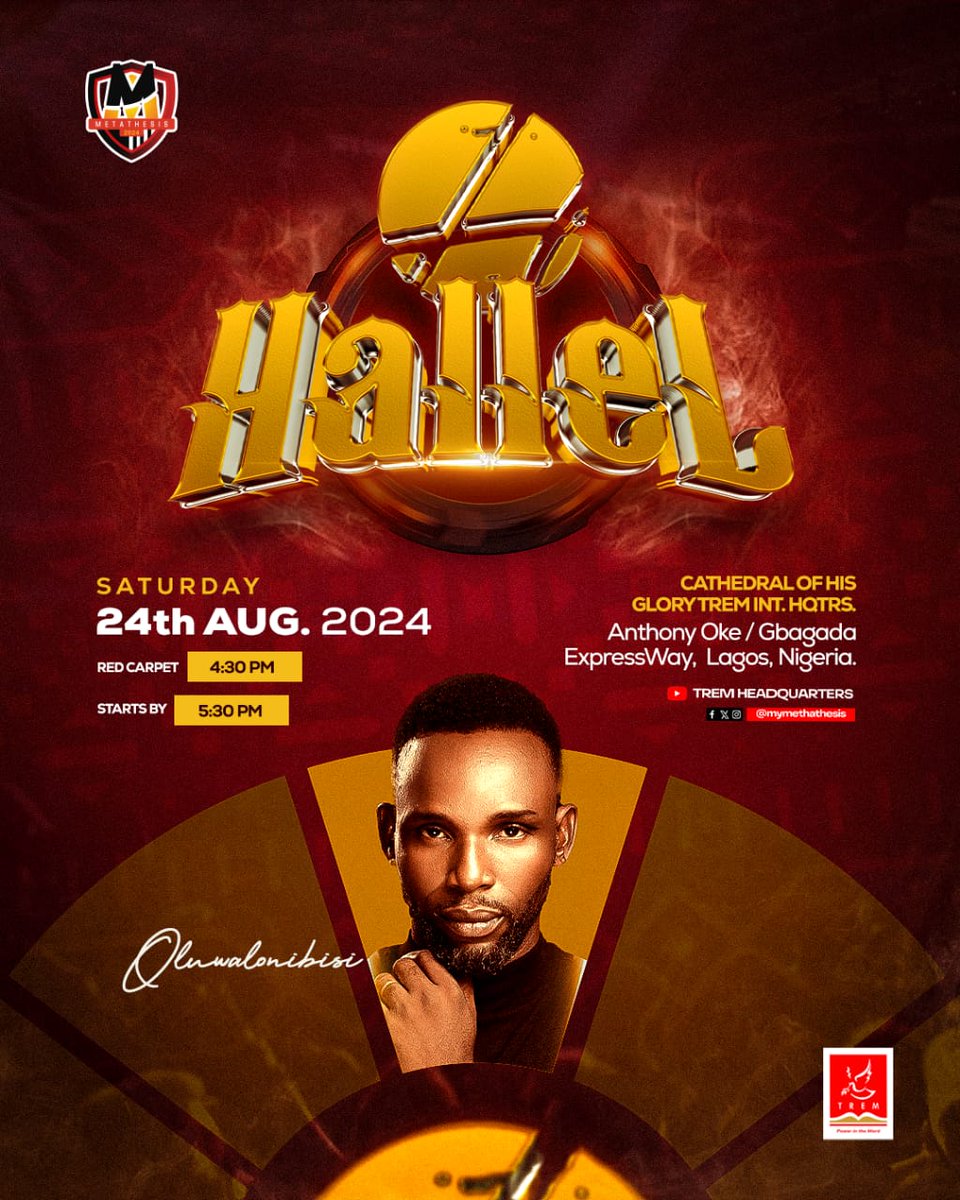 mymetathesis's tweet photo. Next to grace the HALLEL Stage is none other than the ever ecstatic OLUWALONIBISI.
A true worshipper of God and one who is sure to lead us into an awesome time of Praise.

Still thinking if you should come for Hallel?
Think no more!

#Metathesis2024 
#Hallel
#TREM https://t.co/KwSdmbQbdX