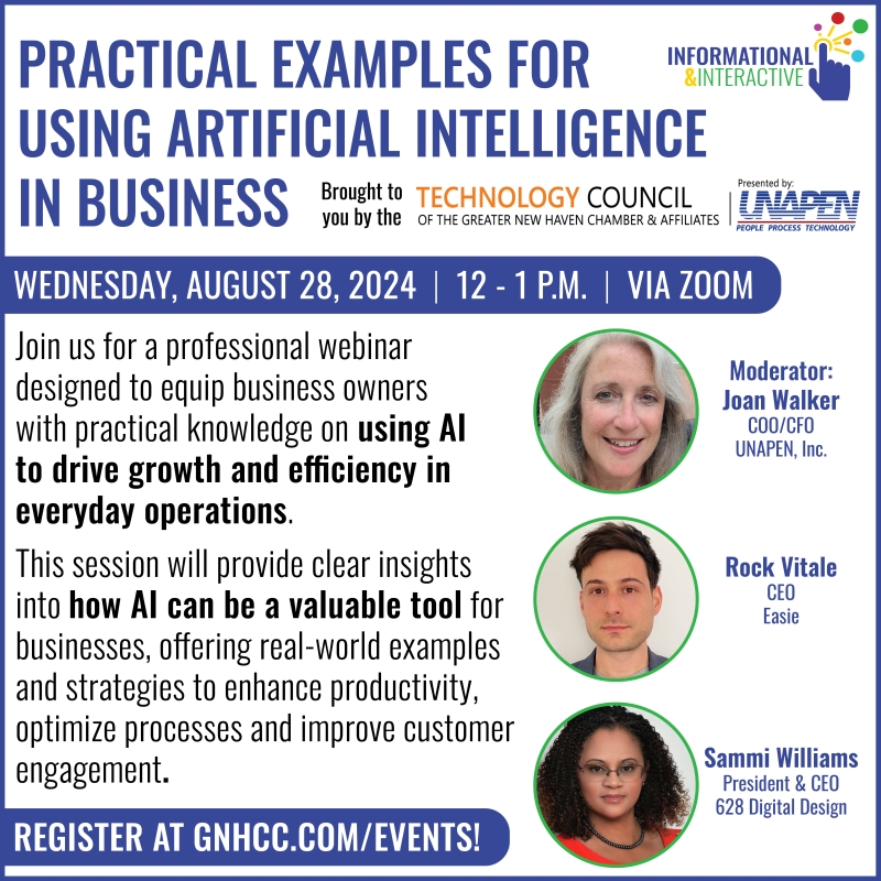 UNAPEN's tweet photo. WEBINAR – UNAPEN Presents “Practical AI Examples for Business Leaders”, Moderated by Joan Walker.
Don't miss out on this exciting and informative event!
Come Engage in a Lunch &amp; Learn Discussion
Wednesday August 28, 2024   12 - 1pm eastern
Register here:
https://t.co/Xi16ymkfYi https://t.co/vPQ81jnrKV