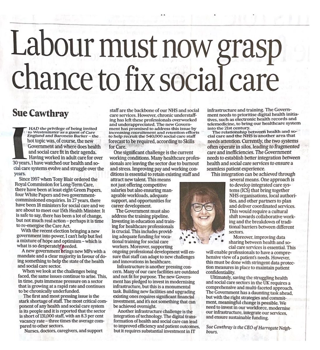 Great article in Yorkshire post today #socialcare #careengland #government